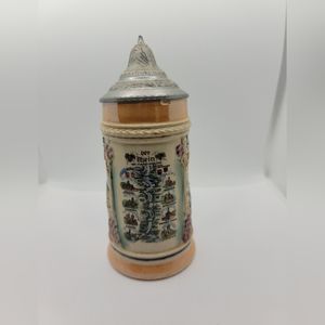 German Crafted Ceramic Lidded Stein. Der Rhein Von Mainz - Koblenz Hand Painted